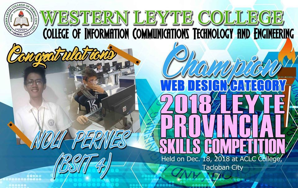 Read more about the article WLC College of ICTE bags Championship  at the 2018 Leyte Provincial Skills competition in the Web Design category