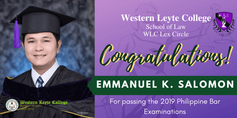 Read more about the article WLC School of Law student passes  the 2019 Bar exam Attorney Emmanuel K. Salomon is the latest BAR passer  from Western Leyte College School of Law